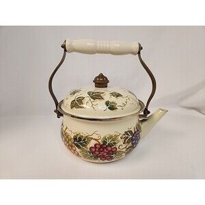 Tabletops Unlimited Superior Quality Vintage Tea Kettle Vitroceramic With Grapes